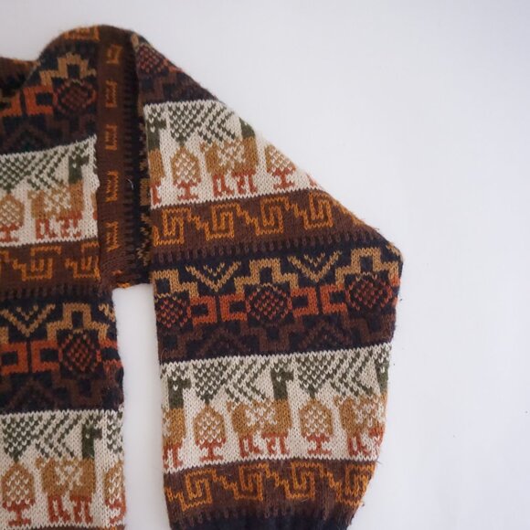Vintage Black Brown Aztec Biggie Cosby Eclectic Grandpa Knit Crewneck Sweater XL - Picture 4 of 7